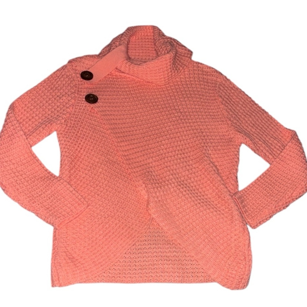 Zenana Turtleneck Waffle Crossover Button Sweater, P2P:20.5”, L:28”, NWT-Coral - Picture 4 of 16